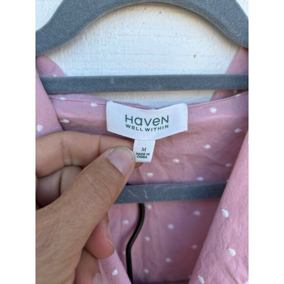 Haven Well Within Pink Button Down Pajamas, Swiss Dot, Poplin, Sz XS - Picture 6 of 6